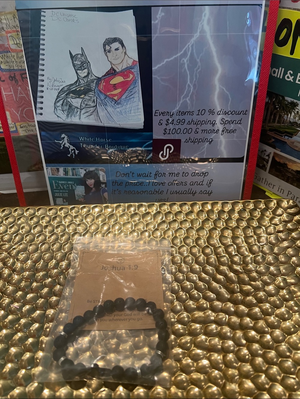 #2516*Unisex’s Black LAVA Beaded Cross Bracelet with Inspirational Card - Picture 3 of 15